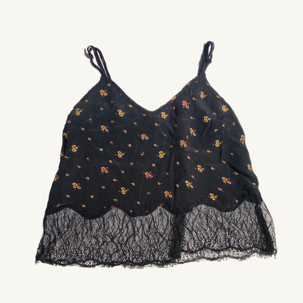 Wilfred Cropped Tank Top Lace Bottom %100 Lace Floral Print Size XXS